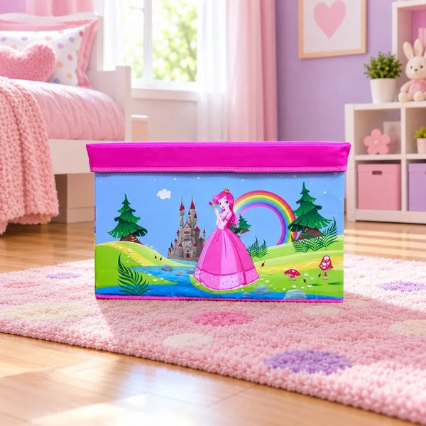 Caja Puff Organizador de Juguetes con Tapa - Princesa y Caballo