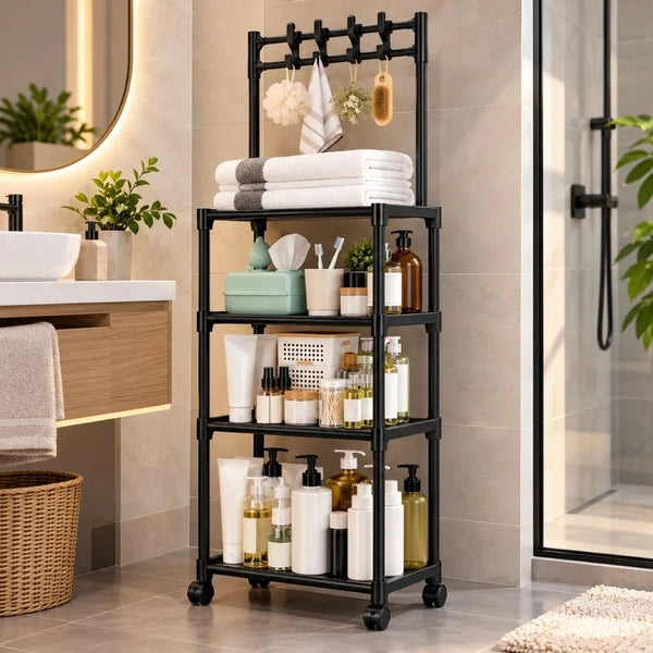 Estante Organizador con Ruedas de 4 Niveles - Negro