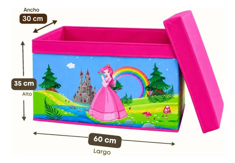 Caja Puff Organizador de Juguetes con Tapa - Princesa y Caballo