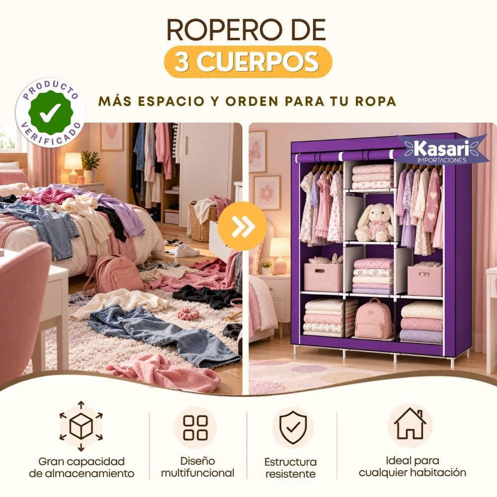 Ropero Armable de 3 Cuerpos