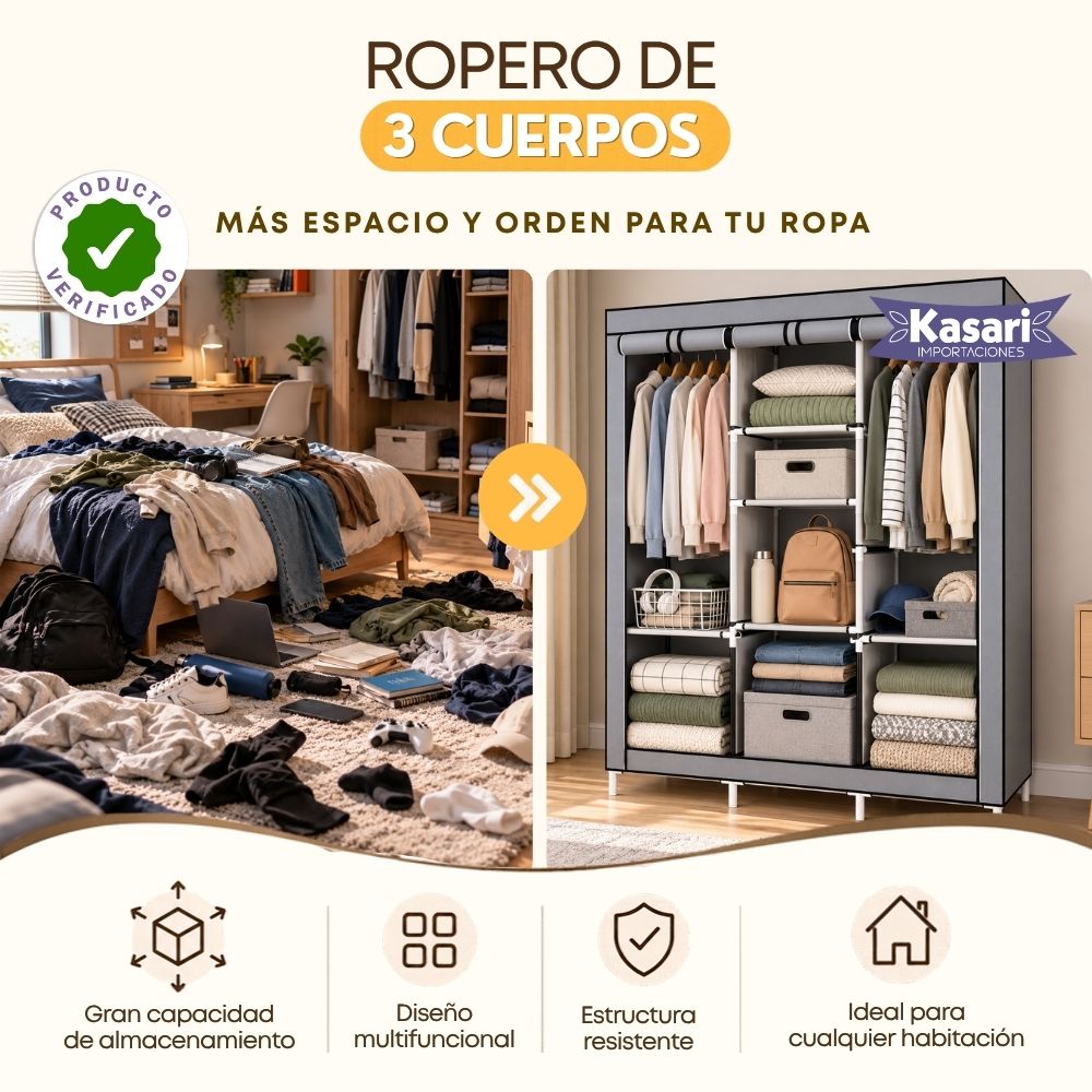 Ropero Armable de 3 Cuerpos