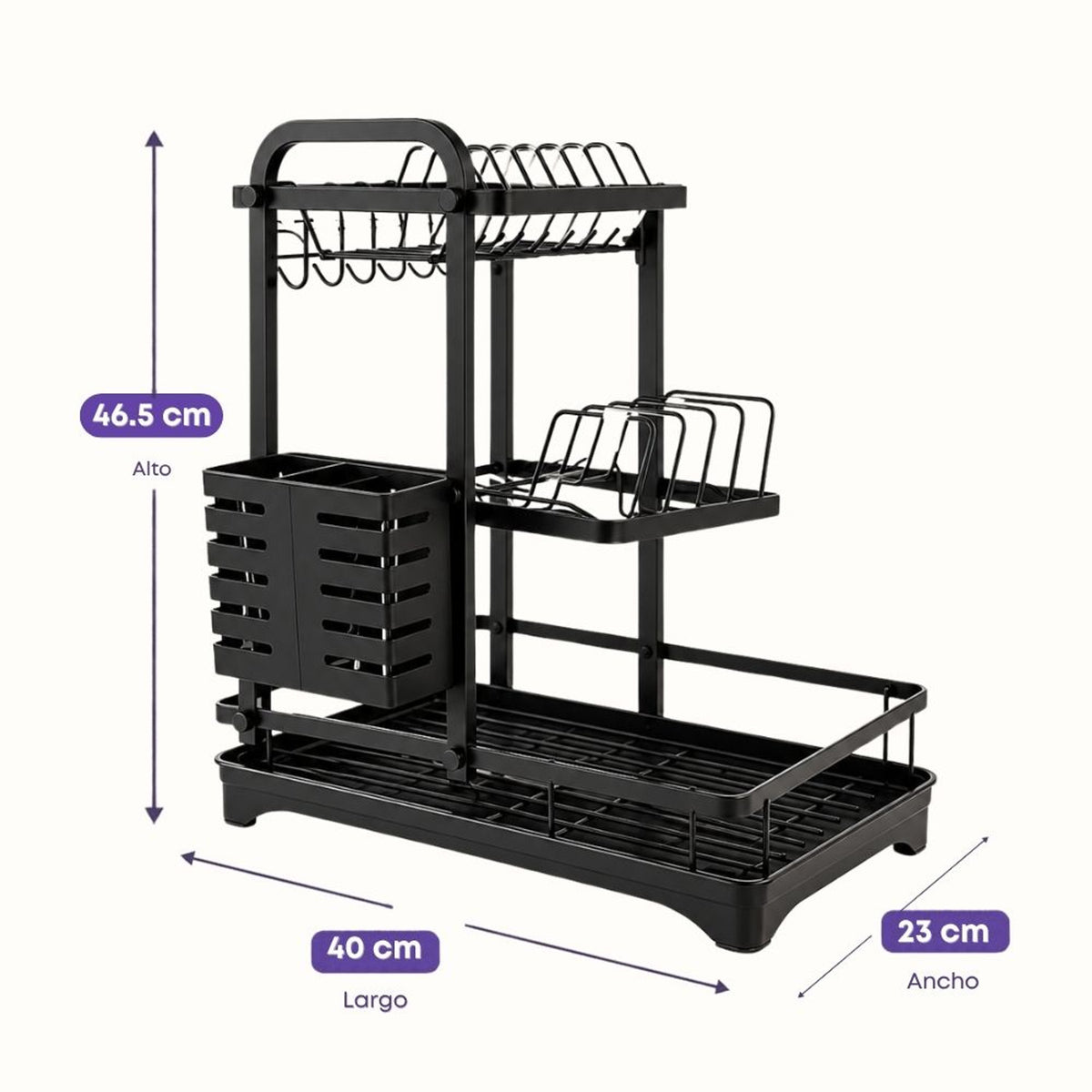 Escurridor de Platos de 3 Niveles con Drenaje - Modelo 26