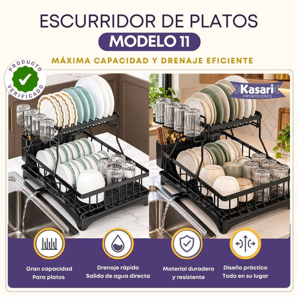 Escurridor de Platos de 2 Niveles con Drenaje - Modelo 11