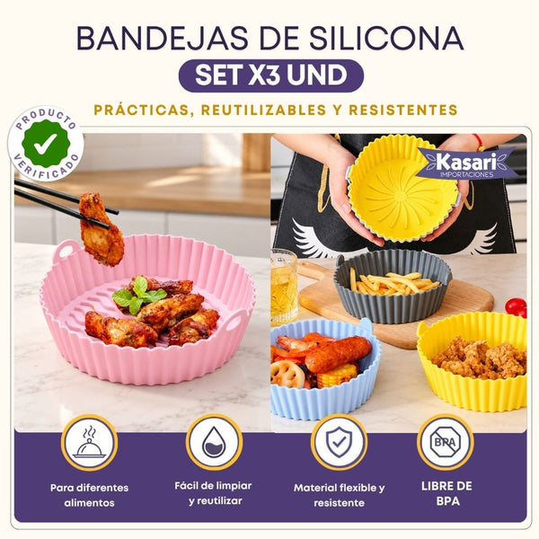 Set de 3 Bandejas de Silicona para Freidora de Aire
