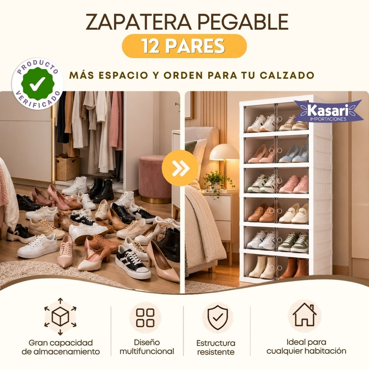 Zapatera Plegable de 12 Pares - Blanco