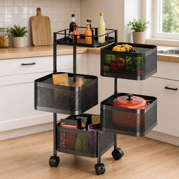 Carrito Verdulero Cuadrado de 4 Niveles - Negro