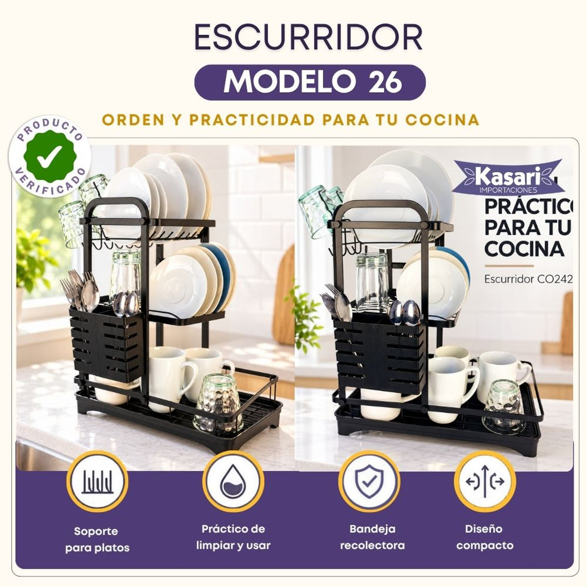 Escurridor de Platos de 3 Niveles con Drenaje - Modelo 26