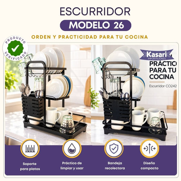 Escurridor de Platos de 3 Niveles con Drenaje - Modelo 26