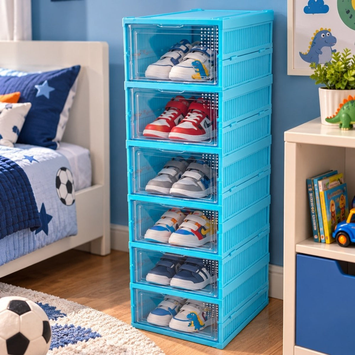 Zapatera Plegable de 6 Pares - Celeste