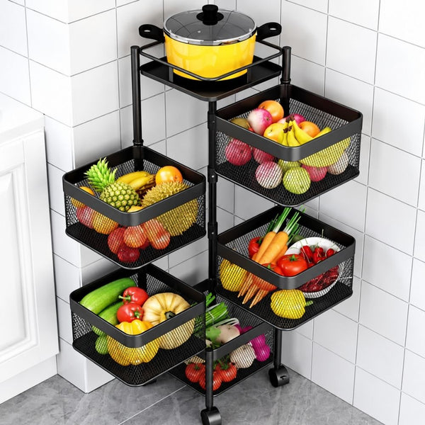 Carrito Verdulero Cuadrado de 5 Niveles - Negro