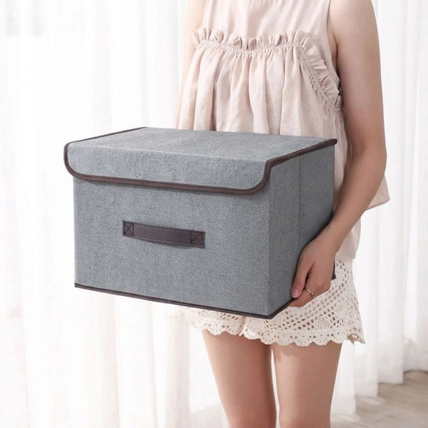 Cesta Organizadora de Tela con Tapa - Gris