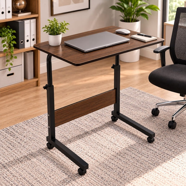 Mesa Portátil Regulable con Ruedas - Marrón
