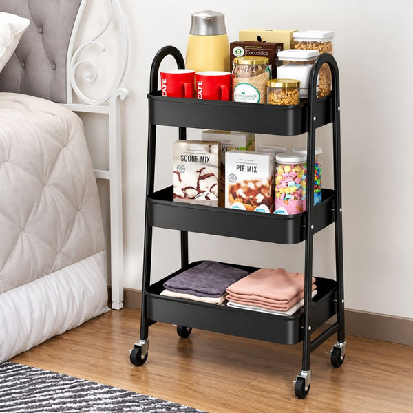 Carrito Organizador Metálico de 3 Niveles - Negro
