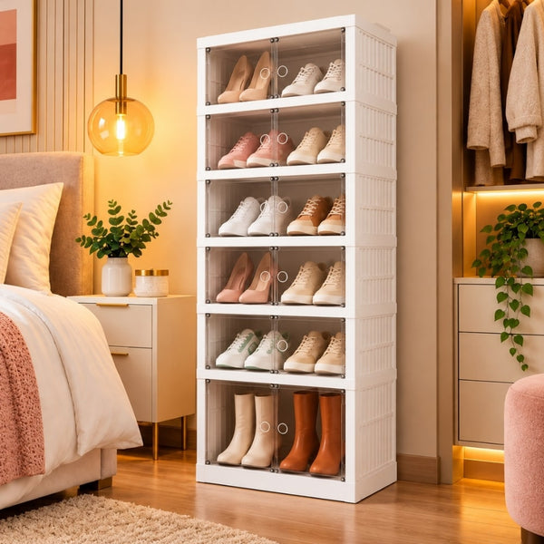 Zapatera Plegable de 12 Pares - Blanco