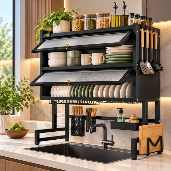 Escurridor de Platos de 2 Niveles con Doble Tapa - Modelo 8