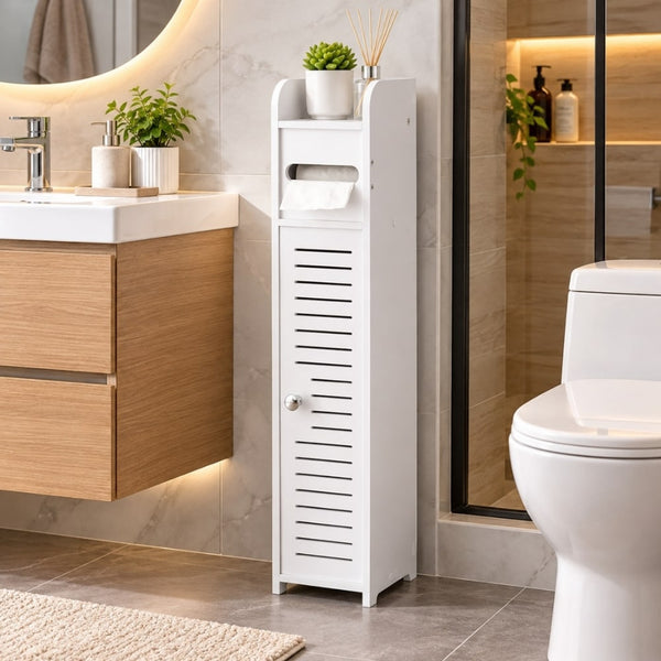 Mueble Organizador de Baño con Papelera - Blanco